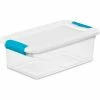 Sterilite 6 Quart 14928012 Clear Storage Latch Tote White Lid Blue Latches 14-1/8 x 7-5/8 x 4-7/8 - Pkg Qty 12
