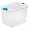 Sterilite 25 Quart 14958006 Clear Storage Latch Tote White Lid Blue Latches 16-1/4 x 11-1/4 x11-5/8 - Pkg Qty 6