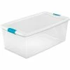 Sterilite 106 Quart 14998004 Clear Storage Latch Tote White Lid Blue Latches 33-7/8 x 18-3/4 x 13 - Pkg Qty 4