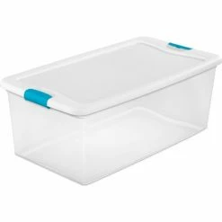 Sterilite 106 Quart 14998004 Clear Storage Latch Tote White Lid Blue Latches 33-7/8 x 18-3/4 x 13 - Pkg Qty 4