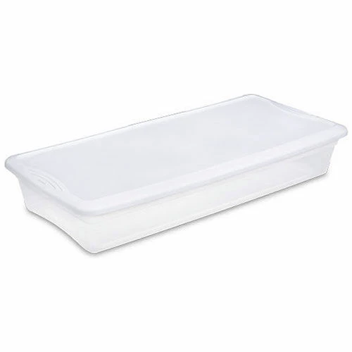 Sterilite 41 Quart 19608006 Clear Storage Tote with White Lid 34-7/8" x 16-5/8" x 6-1/8" - Pkg Qty 6 1 Sterilite 41 Quart 19608006 Clear Storage Tote with White Lid 34-7/8" x 16-5/8" x 6-1/8" - Pkg Qty 6
