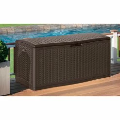 Suncast BMDB60 Resin Wicker Outdoor Storage Deck Box 60 Gallon 26-3/4"L x 27-1/2"W x 26-1/4"H Java -Containers & Organizers Sales Store SUN BMDB60