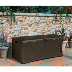 Suncast DBW7000 Resin Wicker Outdoor Storage Deck Box 71.7 Gallon 47-1/2"L x 23-1/2"W x 21-1/2"H -Containers & Organizers Sales Store SUN DBW7000
