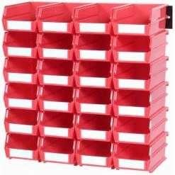 Triton Products LocBin Wall Storage, 3-220RWS, W/Rails, Medium, Red (26 pc) -Containers & Organizers Sales Store TIT 3 220RWS