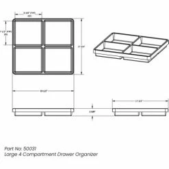 TrippNT White Polystyrene Big 4 Compartment Drawer Organizer, 19"W x 18"D x 2"H -Containers & Organizers Sales Store TPN trippnt50031 Drawing