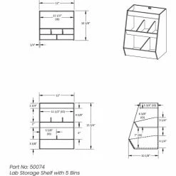 TrippNT White Lab Storage Bin with 5 Fixed Compartments and 1 Shelf, 12"W x 10"D x 16"H -Containers & Organizers Sales Store TPN trippnt50074 Drawing
