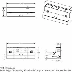 TrippNT™ White PVC/Acrylic X-Large Dispensing Bin with 4 Compartments, 26"W x 8"D x 9"H -Containers & Organizers Sales Store TPN trippnt50745 Drawing