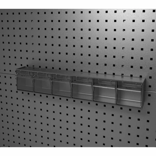 Bott 02513017.19 Tilt Bins 23-5/8" X 3-5/8" X 4-1/2" (6) Bins With Perfo Panel Fixing Bracket, Grey 2 Bott 02513017.19 Tilt Bins 23-5/8" X 3-5/8" X 4-1/2" (6) Bins With Perfo Panel Fixing Bracket, Grey - Image 2