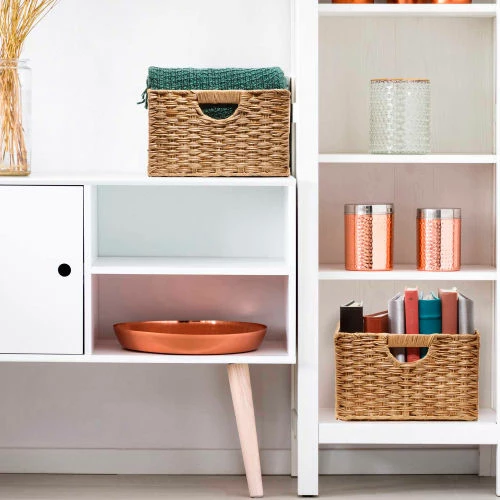 Seville Classic Foldable Handwoven Cube Storage Basket 2 Pack, Natural/Brown 2 Seville Classic Foldable Handwoven Cube Storage Basket 2 Pack, Natural/Brown - Image 2