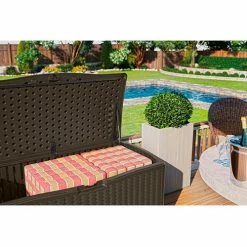 Suncast BMDB60 Resin Wicker Outdoor Storage Deck Box 60 Gallon 26-3/4"L x 27-1/2"W x 26-1/4"H Java -Containers & Organizers Sales Store bmdb12000 hero